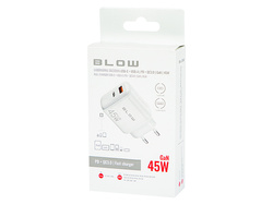 Ładowarka Blow 45W 1x USB-C  1x USB QuickCharge 3.0 biała