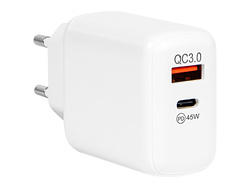 Ładowarka Blow 45W 1x USB-C  1x USB QuickCharge 3.0 biała