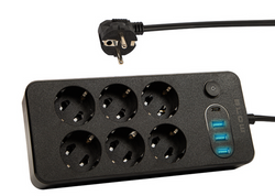 Przedłużacz Blow 6G 2m 98-210 PS-620 3xUSB + wyłącznik czarny