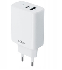 Ładowarka Maxlife MXTC-06AC 30W 1x,USB-C 1xUSB QC biała