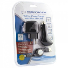 Ładowarka Esperanza EZ116 micro USB 1A sieć/samoch