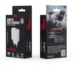 Ładowarka Maxlife MXTC-06AC 30W 1x,USB-C 1xUSB QC biała